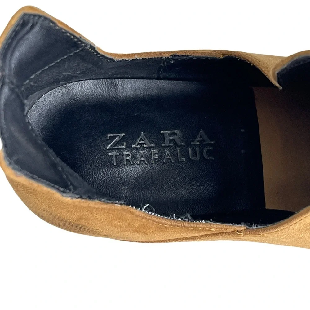 Zara Trafaluc Brown Cut Out Faux Suede Slip On Booties Size 37 US 6.5
